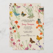 Invitation Aquarelle Fleur sauvage Papillons fête d'anniversa (Devant / Derrière)