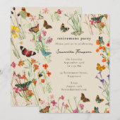 Invitation Aquarelle Fleur sauvage papillons retraite (Devant / Derrière)