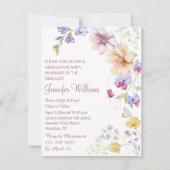 Invitation aquarelle fleur sauvage photo graduation rose (Devant)