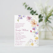 Invitation aquarelle fleur sauvage photo graduation rose (Debout devant)