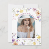 Invitation aquarelle fleur sauvage photo graduation rose (Dos)