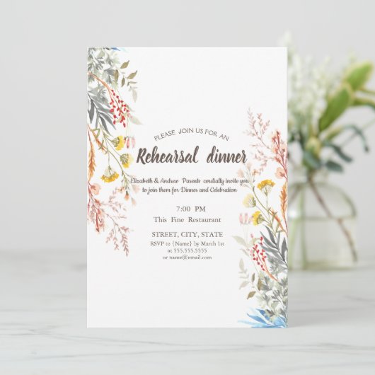 Invitation Aquarelle Fleur sauvage pré séchée (Debout devant)