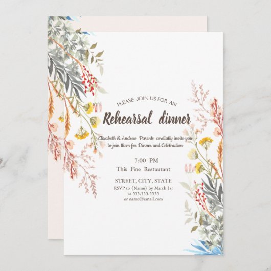 Invitation Aquarelle Fleur sauvage pré séchée (Devant / Derrière)