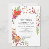 Invitation Aquarelle Fleur sauvage Première communion sainte (Devant)