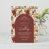 Invitation Aquarelle fleur sauvage profonde ivoire rouge arch (Debout devant)