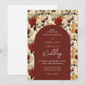 Invitation Aquarelle fleur sauvage profonde ivoire rouge arch (Devant / Derrière)