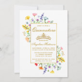 Invitation Aquarelle Fleur sauvage Quinceanera Or (Devant)