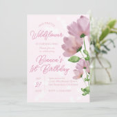 Invitation Aquarelle Fleur sauvage rose 1er anniversaire (Debout devant)