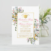 Invitation Aquarelle Fleur sauvage Rose Blush Gold Graduation (Debout devant)
