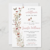 Invitation Aquarelle fleur sauvage rose d'or bébé douche (Devant)