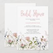 Invitation Aquarelle Fleur sauvage rose Fête des mariées flor (Devant / Derrière)