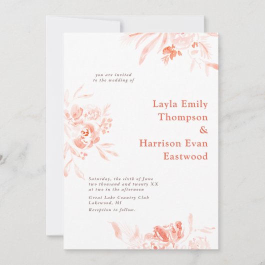 Invitation Aquarelle Fleur sauvage rose fleurs Mariage Invita (Devant)