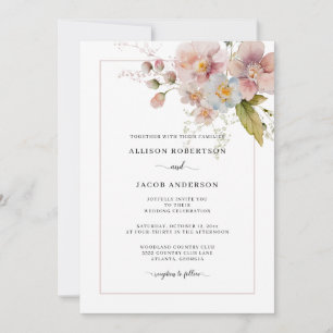 Invitation Aquarelle Fleur sauvage rose pâle Mariage de fleur