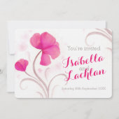 Invitation Aquarelle fleur sauvage rouge rose gris mariage bl (Devant)
