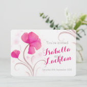 Invitation Aquarelle fleur sauvage rouge rose gris mariage bl (Debout devant)