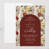 Invitation Aquarelle fleur sauvage terracotta jaune arqué (Devant / Derrière)