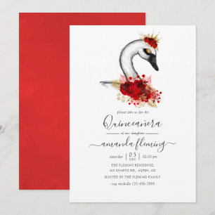 Invitation Aquarelle Fleur Swan Quinceañera