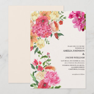 Invitation Aquarelle fleurie beurre jaune printemps