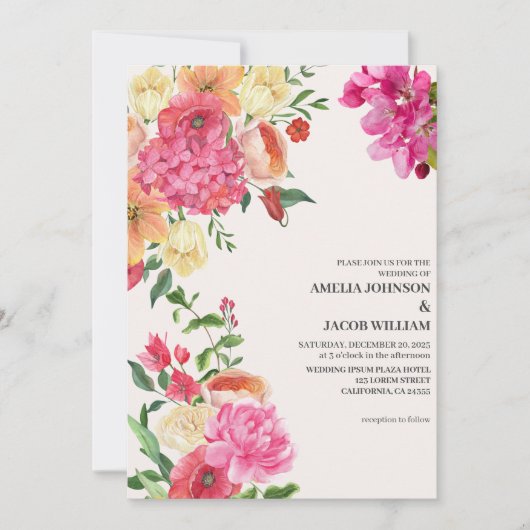 Invitation Aquarelle fleurie beurre jaune printemps (Devant)