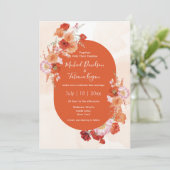 Invitation aquarelle fleurie botanique orange brun mariage (Debout devant)