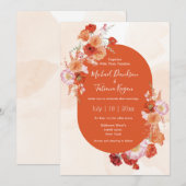 Invitation aquarelle fleurie botanique orange brun mariage (Devant / Derrière)