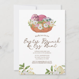 Invitation aquarelle fleurie Brunch de Pâques et chasse aux o