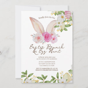 Invitation aquarelle fleurie Brunch de Pâques et chasse aux o