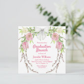 Invitation aquarelle fleurie couronne rose brunch graduation (Debout devant)