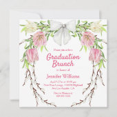 Invitation aquarelle fleurie couronne rose brunch graduation (Devant)