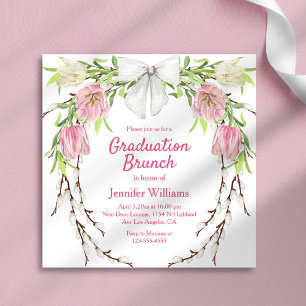 Invitation aquarelle fleurie couronne rose brunch graduation