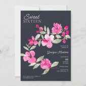 Invitation Aquarelle fleurie de sakura rose moderne Sweet 16 (Devant)