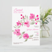 Invitation Aquarelle fleurie de sakura rose moderne Sweet 16 (Debout devant)