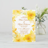Invitation Aquarelle fleurie jaune boho mariage moderne (Debout devant)