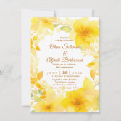 Invitation Aquarelle fleurie jaune boho mariage moderne (Devant)