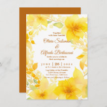 Aquarelle fleurie jaune boho mariage moderne