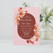 Invitation aquarelle fleurie marron rose design mariage (Debout devant)