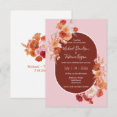 Invitation aquarelle fleurie marron rose design mariage (Devant / Derrière)