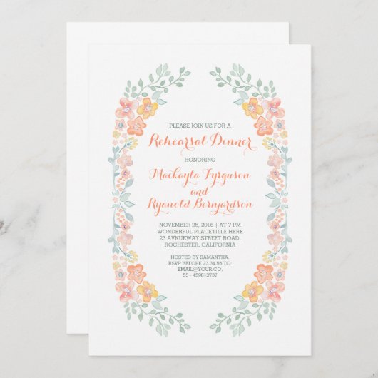 Invitation aquarelle fleurie mignonne frénésie (Devant / Derrière)