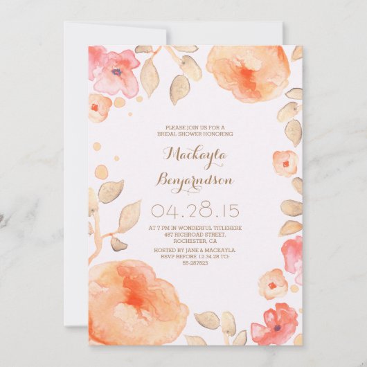 Invitation aquarelle fleurie moderne douche nuptiale (Devant)