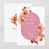 Invitation aquarelle fleurie orange rose mariage design (Devant / Derrière)