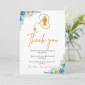 Invitation Aquarelle fleurie première communion sainte merci (Debout devant)