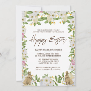 Invitation aquarelle fleurie Printemps Pâques brunch & chasse