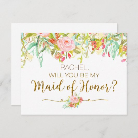 Invitation Aquarelle fleurie sera-tu la servante d'honneur (Devant / Derrière)