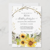 Invitation Aquarelle Fleurie Tournesol Rustique 30ème Anniver (Devant)