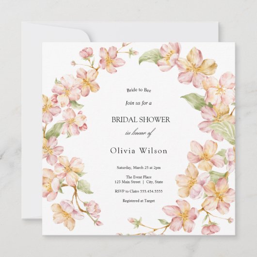 Invitation aquarelle fleurie verdure élégante douche nuptiale (Devant)