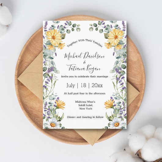 Invitation aquarelle fleurie verdure été printemps mariage