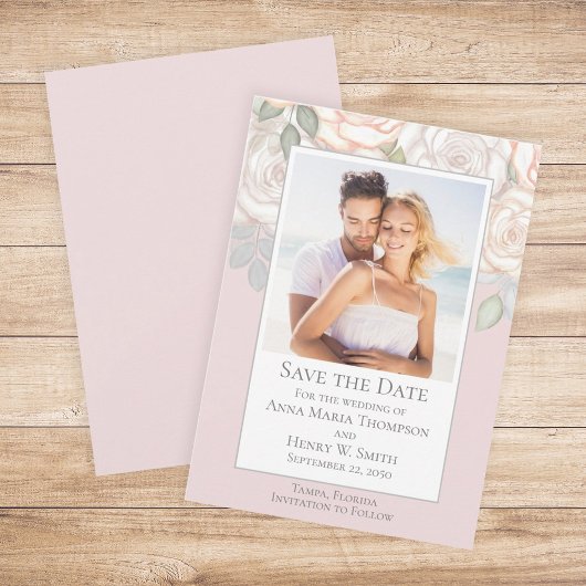 Invitation Aquarelle fleurie verte Enregistrer la date Blush