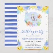 Invitation Aquarelle Fleurs Animaux Sous-Marins Anniversaire (Devant / Derrière)