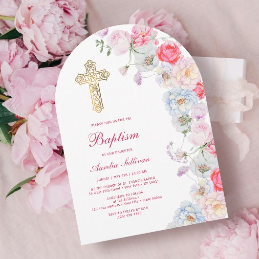 Invitation Aquarelle Fleurs Arch Baptism