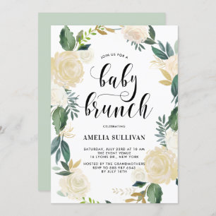 Invitation Aquarelle Fleurs avec Parties scintillant Baby sho